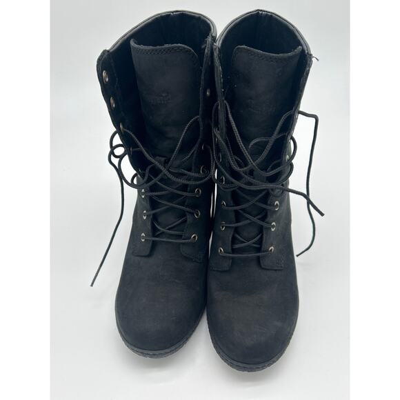 Timberland Women's Glancy Black Mid Lace-Up Heel Boots Size 8.5 OrthoLite Chunky - Picture 2 of 11